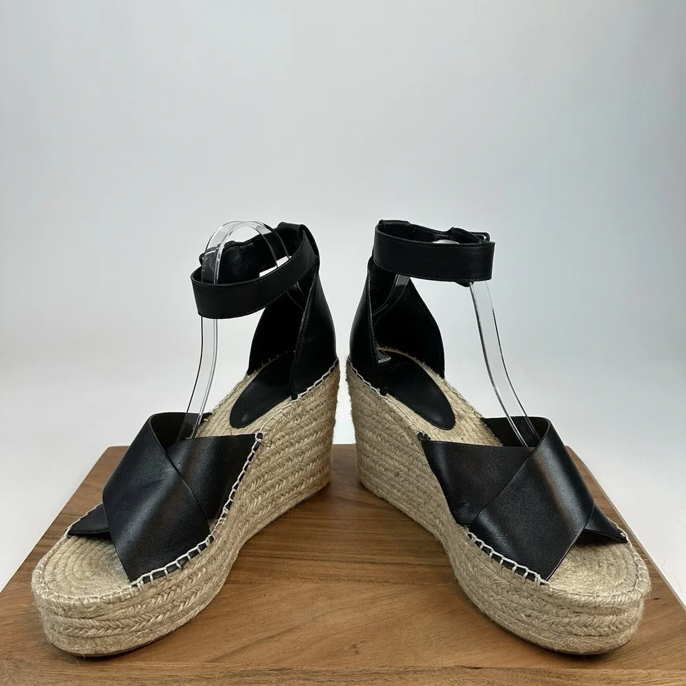 New Womens Marc Fisher LTD Able Espadrille Black Platform Wedge Sandals Size‎ 11